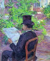 Тулуз-Лотрек Дезире Дио читает газету в саду. 1890г